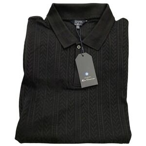 NWT Ben Sherman Mens The Original Black Herringbone Textured Polo‎ Shirt 2XL